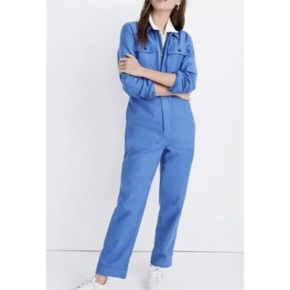 Madewell Jumpsuit Womens small s Blue Button Denim Long Sleeve Straight Leg Boho - Picture 1 of 7